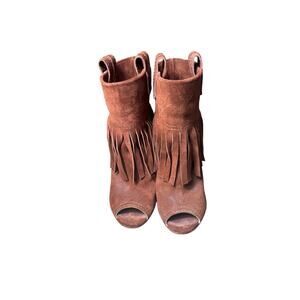 Casadei Reddish Brown Suede Peep Toe High Heel Bootie Sz 8